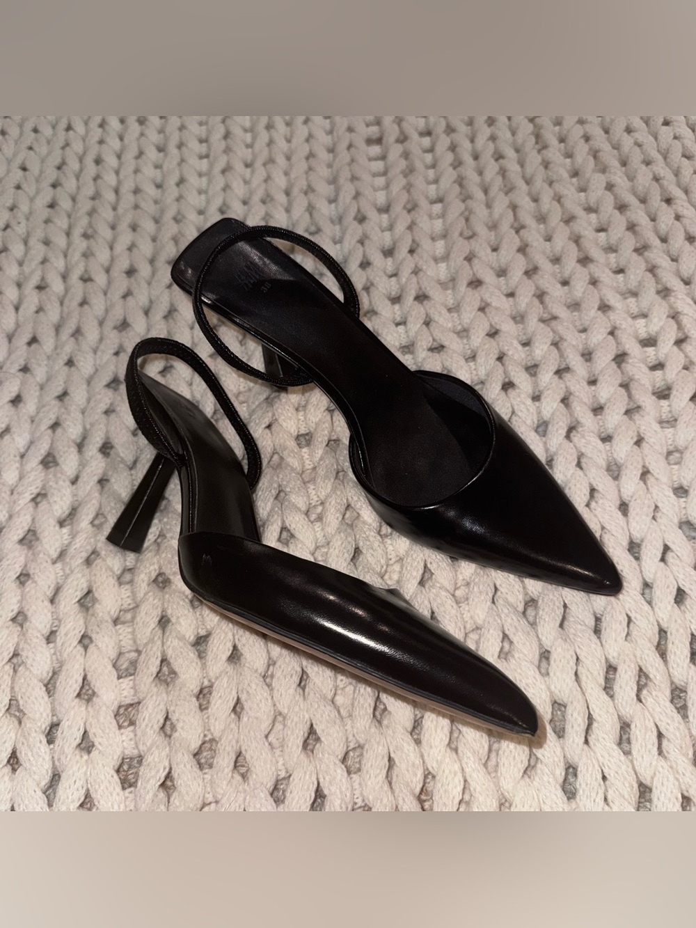 H&M Black Patent Pointed Slingback Heels